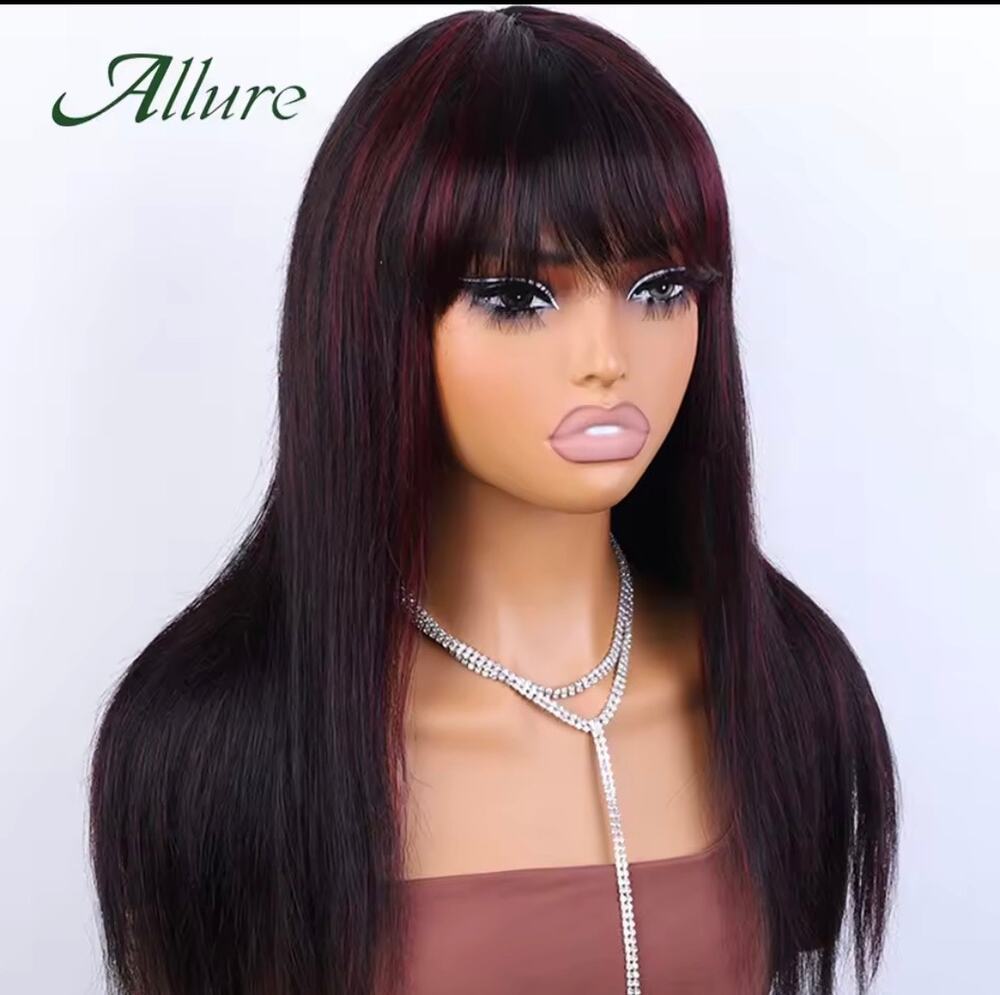 16” human hair with black and red with bangs